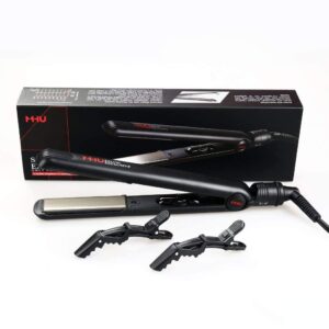 professional negative ion hair straightener,ceramic flat iron with 1 inch titanium styling plates,rotating adjustable temperature for all hair types,auto shut off,dual voltage,black