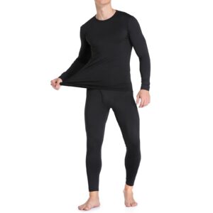 weerti thermal underwear for men long johns mens with fleece lined, base layer men cold weather top bottom (black l)