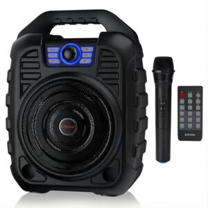 earise t26 pro karaoke machine for adults, bluetooth pa speaker system with 2 wireless microphones with led lights, fm radio, audio recording, remote control, supports tf card/usb/aux