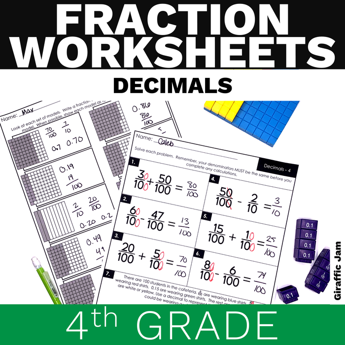 4th Grade Math Worksheets - Decimals - No Prep