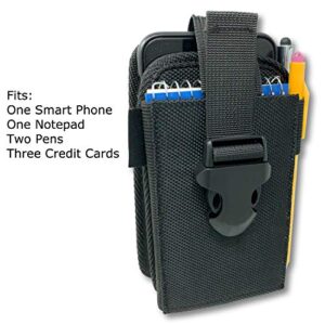 Nylon Dual Pocket Phone Holster. Belt Clip Pouch with Adjustable Quick Release Buckle Closure. Carry Two Phones, Face Mask, Notepad, Insulin Pump, Multi-Tool or Utility Knife.