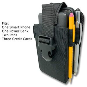 Nylon Dual Pocket Phone Holster. Belt Clip Pouch with Adjustable Quick Release Buckle Closure. Carry Two Phones, Face Mask, Notepad, Insulin Pump, Multi-Tool or Utility Knife.