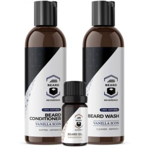 beard shampoo & conditioner set – includes free beard oil - all natural beard care softener for beard growth w/argan and jojoba oils - vanilla scent – 5oz each