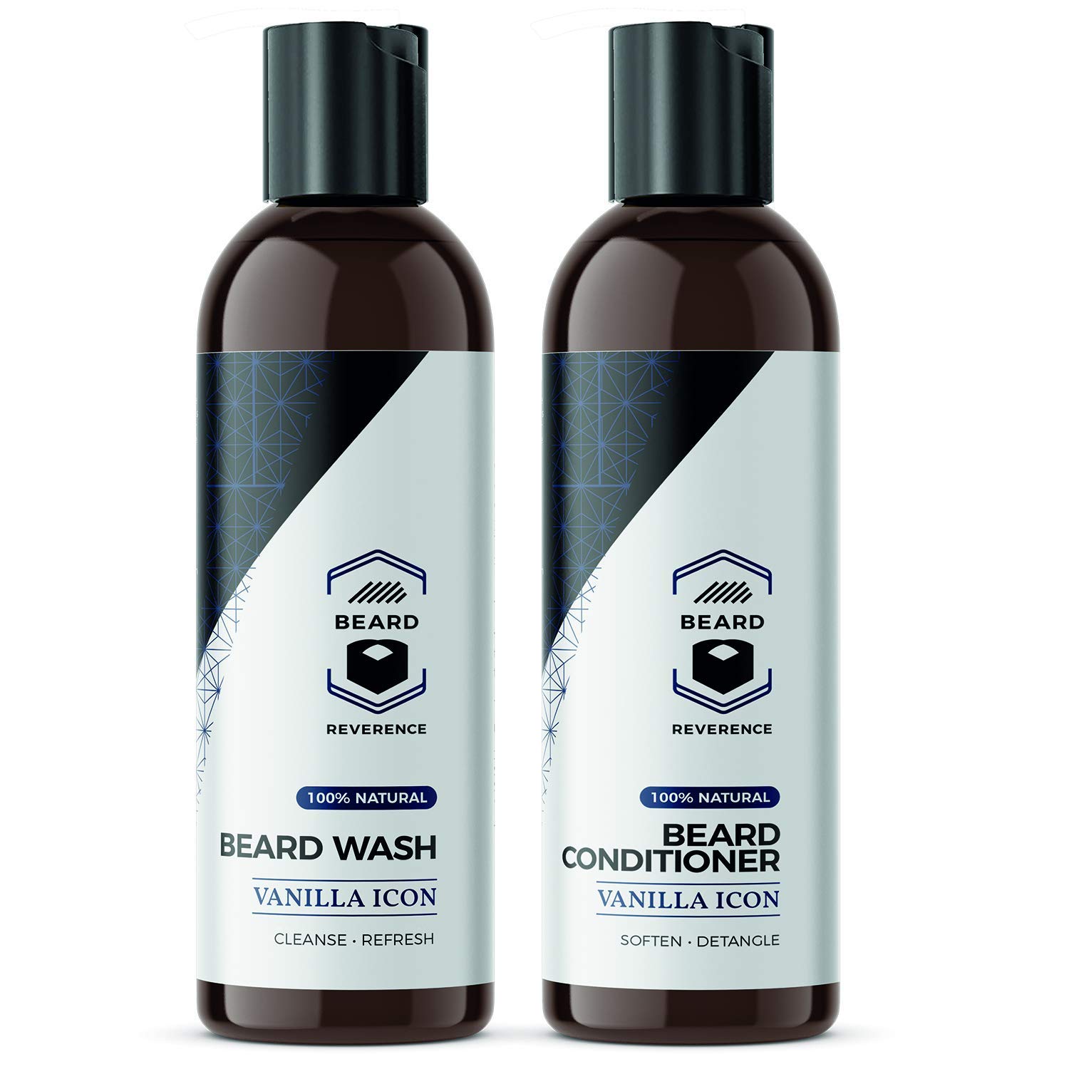 Beard Shampoo & Conditioner Set – Includes Free Beard Oil - All Natural Beard Care Softener for Beard Growth w/Argan and Jojoba Oils - Vanilla Scent – 5oz each