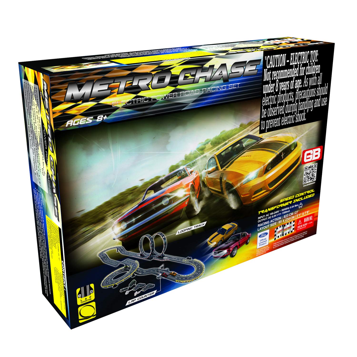 Golden Bright: Metro Chase Road Racing Set, Electric Powered, Includes, Power Intake Track, Lap Counter and Looping Sets, For Ages 8 and up