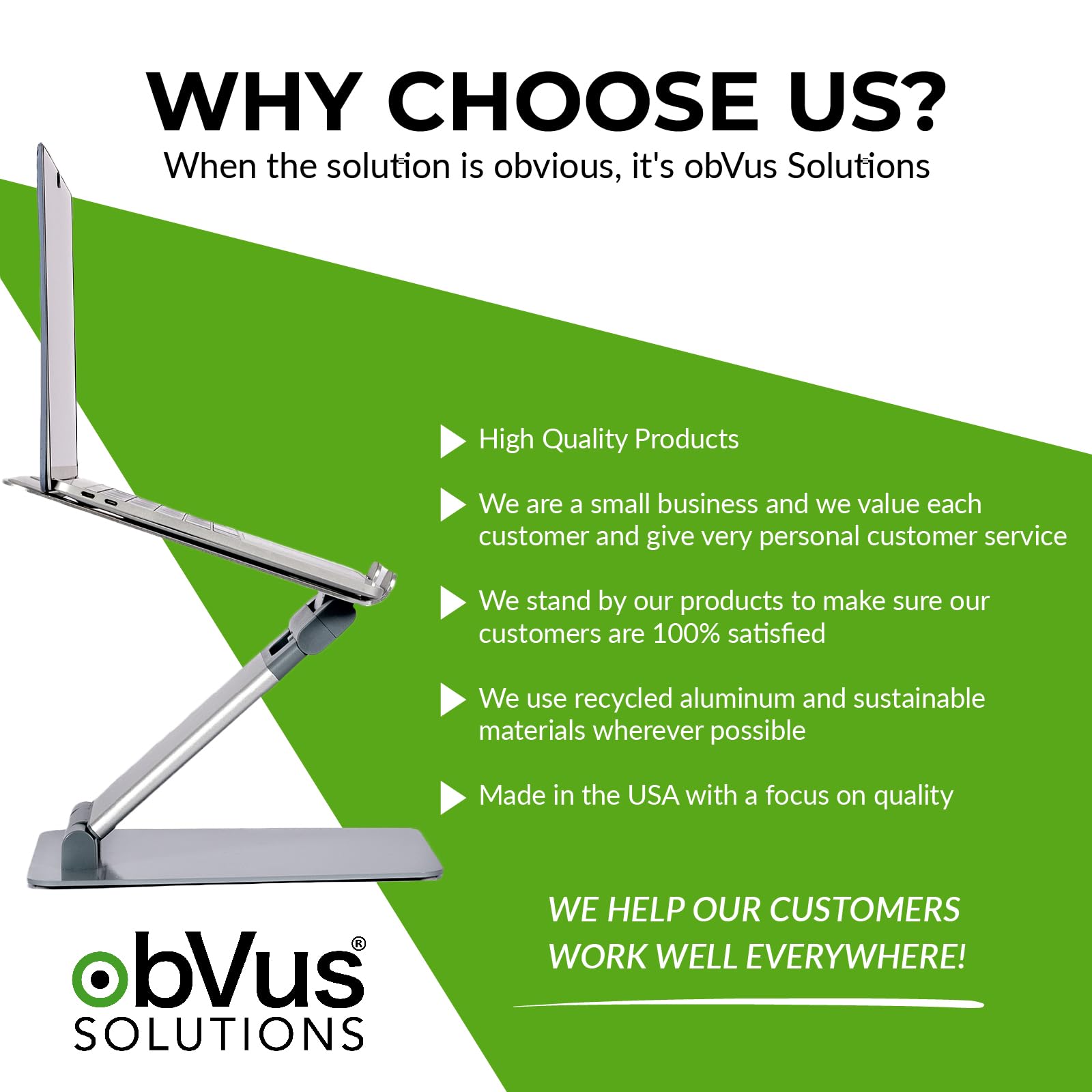 obVus Solutions Adjustable Laptop Tower Stand | Multiple Awards from Top Technology, Business and Health Magazines | Sitting to Standing in Seconds | Reduce Back and Neck Pain | Made in The USA