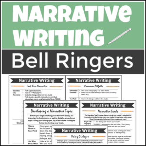 narrative writing bell ringer pack - 11 prompts for a narrative essay unit - entry tasks with google drive version for print and online classrooms