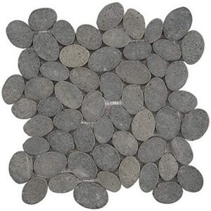 4 in. x 6 in. countryside black lava sliced round mosaic floor and wall tile sample