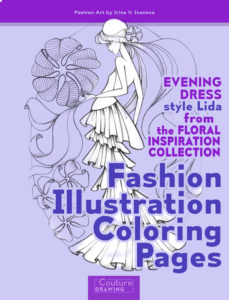 evening dress from the floral inspiration collection. style "lida." fashion illustration coloring pages.