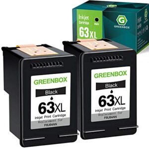 greenbox remanufactured ink cartridge 63 black replacement for hp 63 63xl for hp officejet 3830 5255 5258 envy 4520 4512 4513 4516 deskjet 1112 1110 3630 3632 3634 2130 2132 printer (2 black)