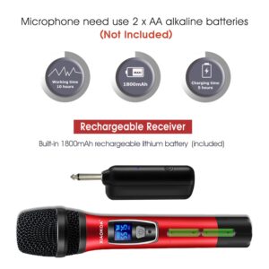 XIAOKOA Wireless Microphones,Dual UHF Karaoke Wireless Microphone System with Rechargeable Receiver for Party, Meeting,Church,Wedding