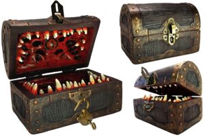 galdor's guild mimic dice chest storage box | free lock & key | compatible with dungeons & dragons players, dungeon master/dm rpg gaming | holder vault case | holds 4 sets of polyhedral dice (regular)