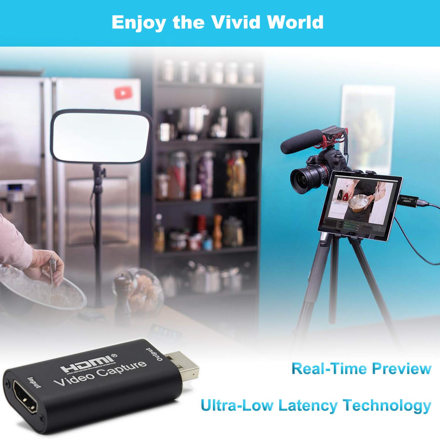 BlueAVS HDMI to USB Video Capture Card 1080P for Live Video Streaming Record via DSLR Camcorder Action Cam - Capture 1080P@30Hz (Metal-Black)