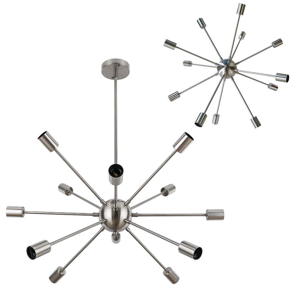 LynPon Brushed Nickel Sputnik Chandelier, 12 Lights Plating Silver Chandeliers Sputnik Light Fixture Modern Ceiling Light Mid Century Lighting for Dining Room Living Room Kitchen Foyer Bedroom