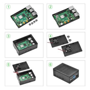 KOOKYE Raspberry Pi 4 Enclosure Black+Type C Power Supply USB-C 5.1V 3A+Heat Sinks+Cooling Fan