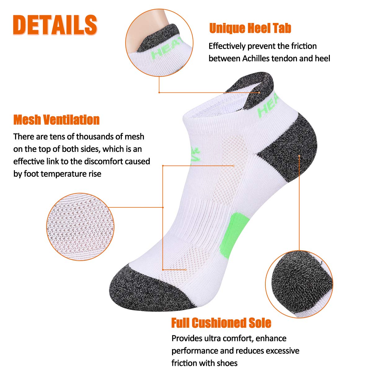 Heatuff Women's 12 Pairs Performance Athletic Ankle Socks Low Cut Cushioned Sock with Heel Tab