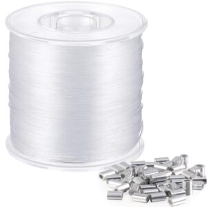 strong clear nylon fish wire for hanging christmas decor and 50 loop sleeve (218 yd.)