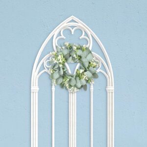 IRONLAND 12" Artificial Eucalyptus Wreath for Front Door Small Spring Summer Wreath Little Green Leaves Wreath for Farmhouse Festival Celebration Party Home Porch Decor