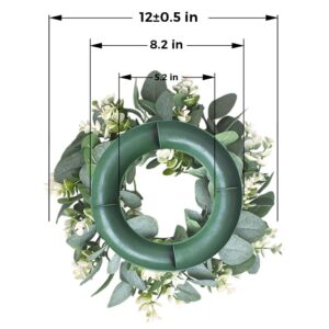 IRONLAND 12" Artificial Eucalyptus Wreath for Front Door Small Spring Summer Wreath Little Green Leaves Wreath for Farmhouse Festival Celebration Party Home Porch Decor