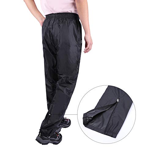 REDCAMP Unisex Rain Pants Waterproof Lightweight with Side Zipper Pockets, PU5000mm Great for Hiking Outdoor, L Black