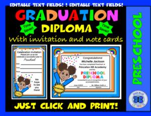 preschool diploma, invitation and note card - happy girl