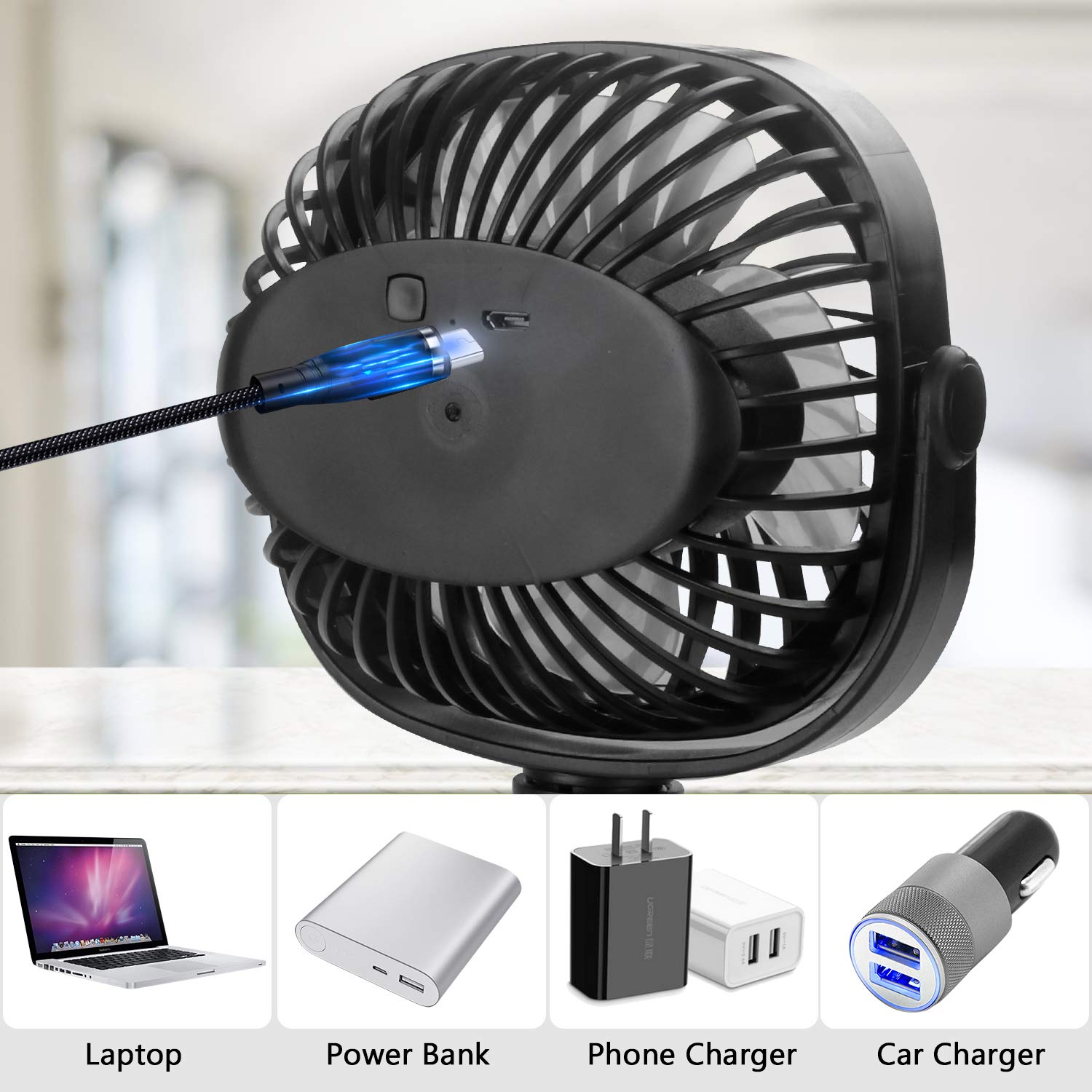 DR.PREPARE Stroller Fan, Portable Handheld Fan Battery Powered Clip On Fan Personal Desk Baby Fan with Flexible Tripod, 3 Speed Settings, 360ºRotation, USB Fan for Stroller, Camp, Car, Travel, Gym