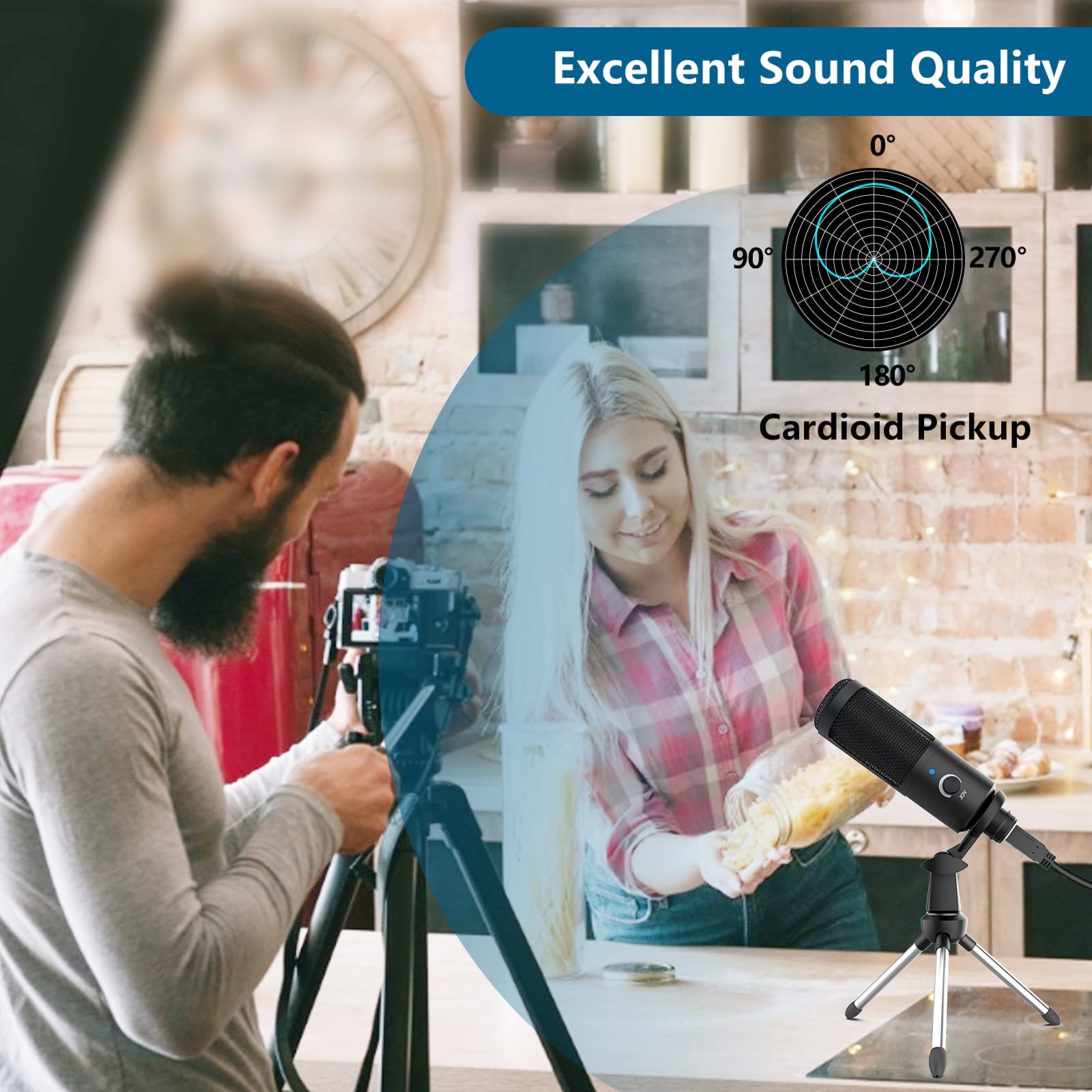 USB Microphone, Travor Metal Condenser Recording Microphone for Laptop MAC or Windows Cardioid Studio Recording Vocals, Voice Overs,Streaming Broadcast and YouTube Videos