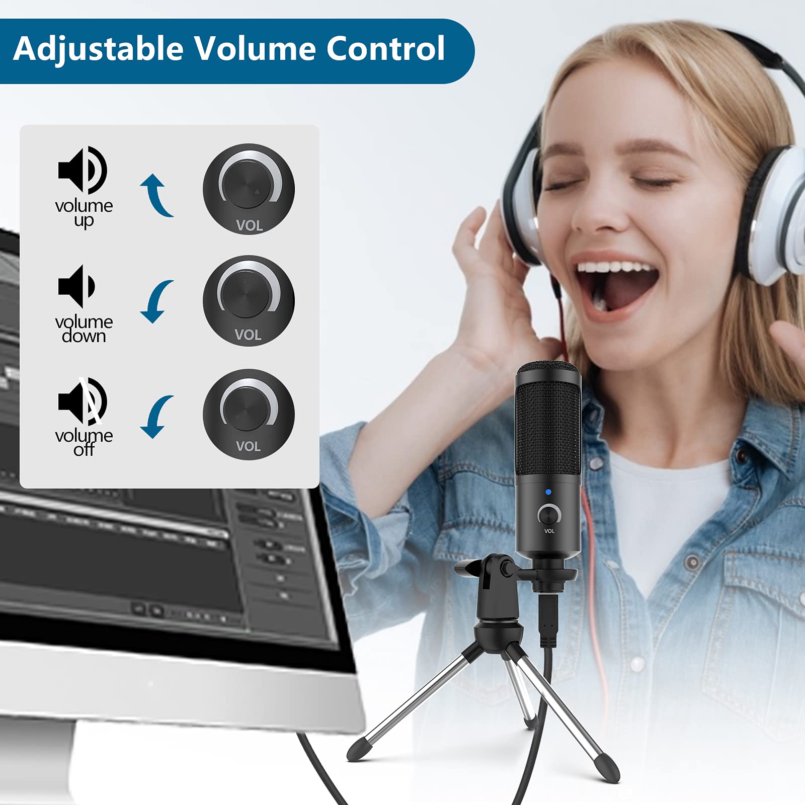 USB Microphone, Travor Metal Condenser Recording Microphone for Laptop MAC or Windows Cardioid Studio Recording Vocals, Voice Overs,Streaming Broadcast and YouTube Videos