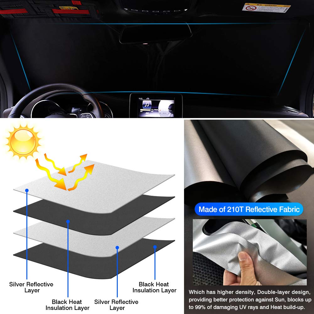 KUST Windshield Sun Shade for Ford Fusion 2013-2021 Front Window Screen Cover Sun Visor Protector Foldable Blocks UV Rays Keep Your Car Cooler