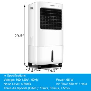 COSTWAY Evaporative Cooler, 3-in-1 Cooler, Fan and Humidifier with 7.5H Timer, 4 Speeds and 3 Modes, Remote Control, Portable Air Cooler with 4 Wheels, 2 Ice Boxes for Home Office