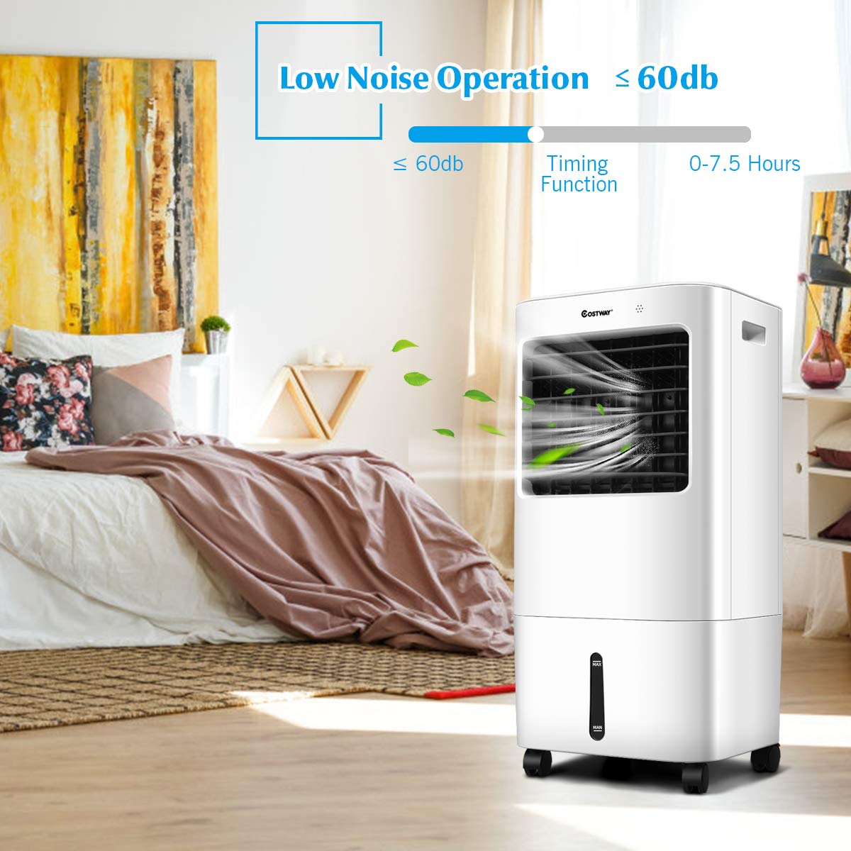 COSTWAY Evaporative Cooler, 3-in-1 Cooler, Fan and Humidifier with 7.5H Timer, 4 Speeds and 3 Modes, Remote Control, Portable Air Cooler with 4 Wheels, 2 Ice Boxes for Home Office