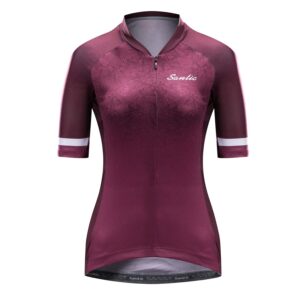 santic women’s cycling jersey short sleeve bicycle jacket bike shirt breathable quick dry reflective biking tops andrea b-wine red
