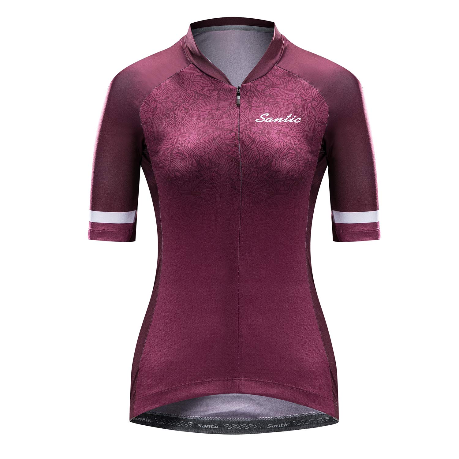 Santic Women’s Cycling Jersey Short Sleeve Bicycle Jacket Bike Shirt Breathable Quick Dry Reflective Biking Tops Andrea B-Wine Red