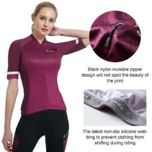 Santic Women’s Cycling Jersey Short Sleeve Bicycle Jacket Bike Shirt Breathable Quick Dry Reflective Biking Tops Andrea B-Wine Red