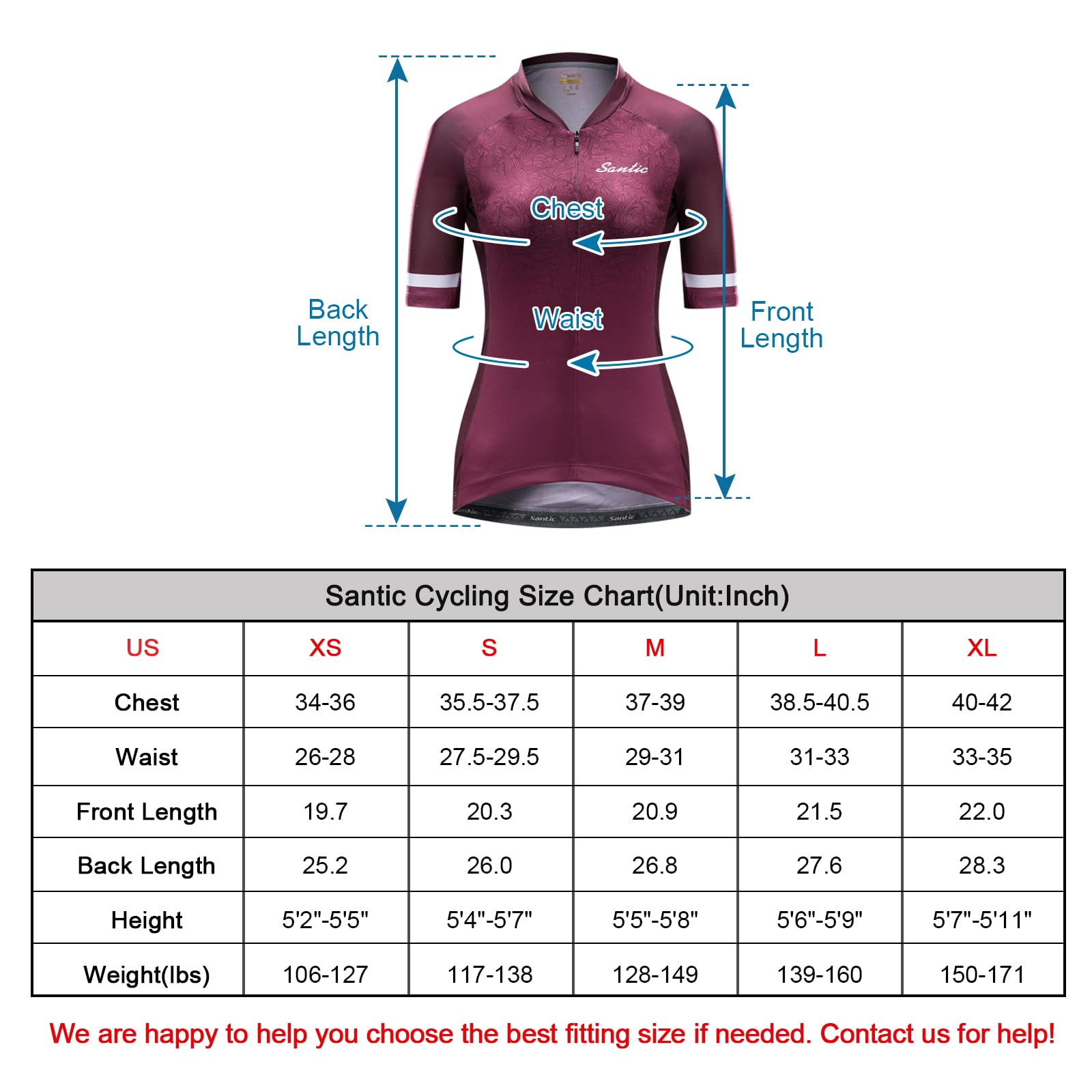 Santic Women’s Cycling Jersey Short Sleeve Bicycle Jacket Bike Shirt Breathable Quick Dry Reflective Biking Tops Andrea B-Wine Red