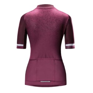 Santic Women’s Cycling Jersey Short Sleeve Bicycle Jacket Bike Shirt Breathable Quick Dry Reflective Biking Tops Andrea B-Wine Red