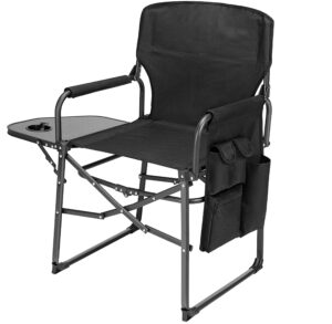 ubon steel frame portable director's chair ultra wide lightweight seat with side table & pockets - foldable equipment for camping, beach, travel, sports games - 300lb capacity