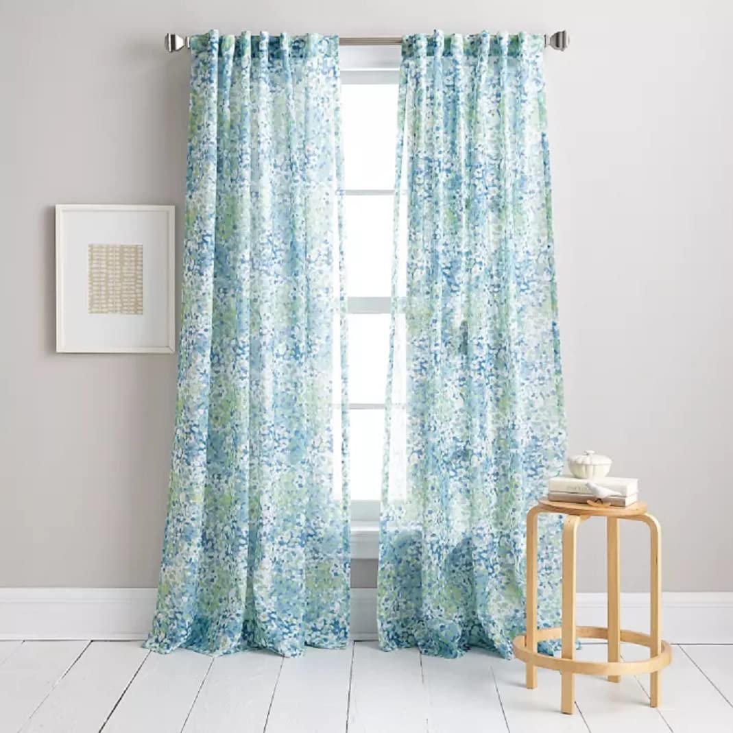 DKNY Modern Botanical Floral Semi-Sheer Rod Pocket Single Curtain Panel, 84", Aqua