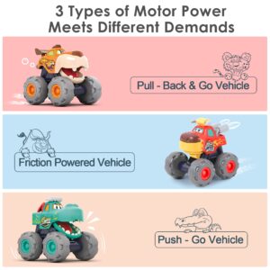 iPlay, iLearn Toddler Monster Truck Toys, Baby Cars for 1 2 3 Year Old Boy, BigWheels Play Vehicles, Pull Back, Friction Powered, Push Go Animal Car, Cool Birthday Gifts for 12 18 24 Month Kids Girls