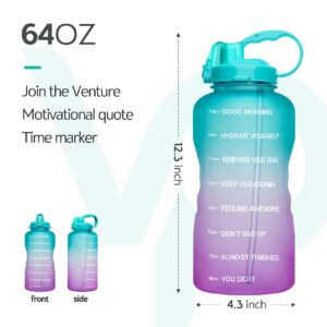 Venture Pal 64 OZ Water Bottle with Motivational Time Marker & Straw - Leakproof BPA Free Reusable Flip Top Water Bottle for Sports and Fitness Enthusiasts