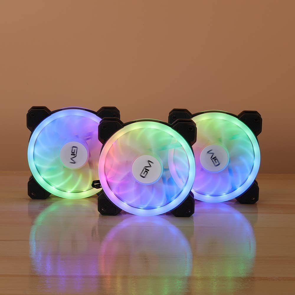 GIM KB-23 RGB Case Fans, 3 Pack 120mm Quiet Computer Cooling PC Fans, Music Rhythm 5V ARGB Addressable Motherboard SYNC/RC Controller, Colorful Cooler Speed Adjustable with Fan Control Hub