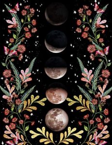 fendio black moonlit garden tapestry, moon phase star surrounded by flowers vine black wall hanging blanket for room