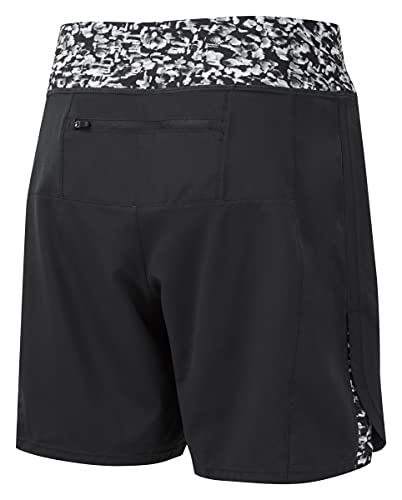 Ronhill Womens Life 7" Unlined Short, Black/Mono Mushroom, 8