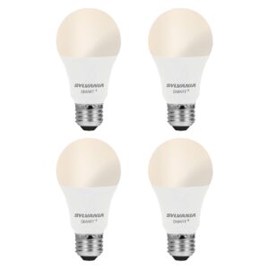 sylvania wifi led smart light bulb, 60w equivalent dimmable soft white a19, compatible with alexa and google home only - 4 pack (75672)
