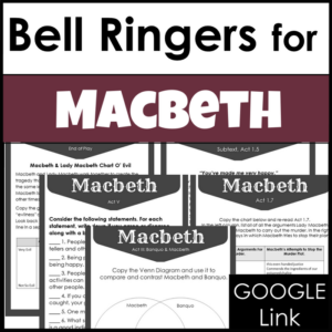 bell ringers for macbeth by william shakespeare - 20 entry tasks or journals with google version - use in print and online classrooms