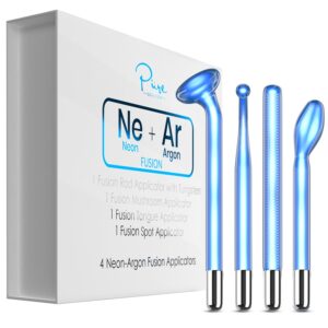 4-Piece Fusion Wand Acessory Set for Nuderma Wands - NuDerma NOT Included - Neon & Argon Fusion Glass applicators for Nuderma – High Frequency Upgraded Fusion Wand Set Compatible with Nuderma Systems