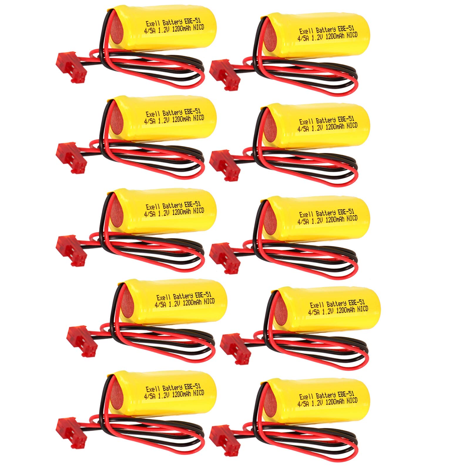 Exell Battery, 10-Pack, 1.2V 1200mAh Emergency/Exit Lighting Battery Fits & Replaces BGN1P201N2, BYD ELB1P201NB, CUSTOM-243, EMBSCN1215, 18004, Lithonia LQM OSI OSA007 CUSTOM-51 CUSTOM-33 Saft 16440