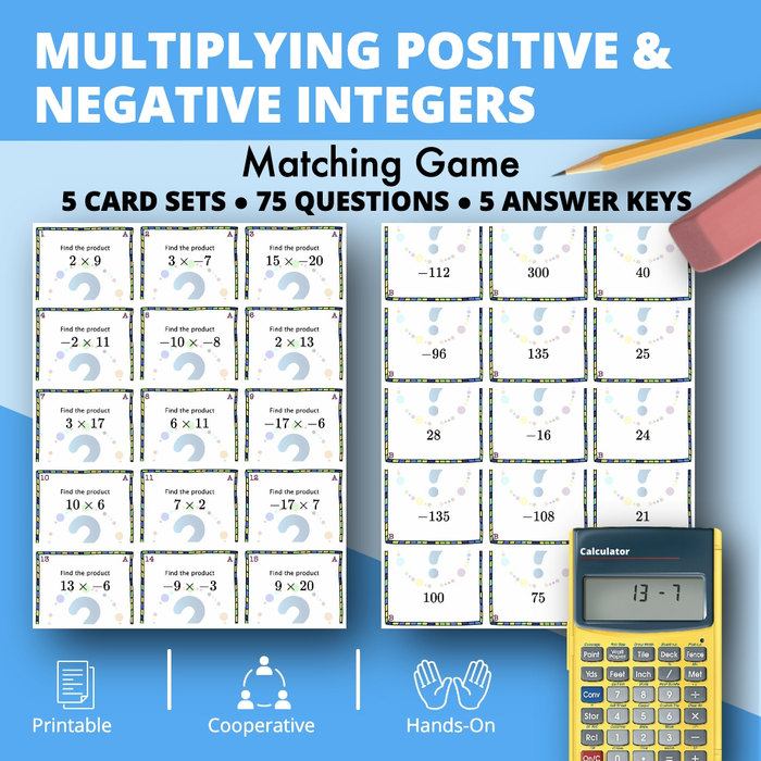 Multiplying Positive & Negative Integers Matching Game