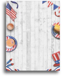 american patriotic picnic stationery paper - 80 sheets - perfect for 4th of july, veteran's day, memorial day, and other patriotic holiday parties!