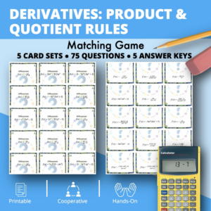 calculus derivatives: product and quotient rules matching game